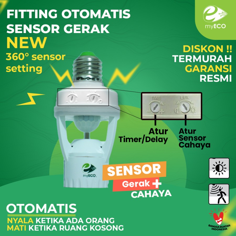 Fitting piting fiting Lampu E27 Sensor PIR Motion Gerak Otomatis ORI
