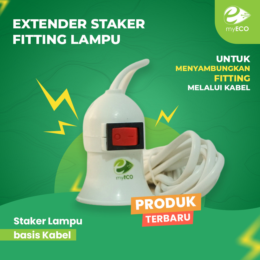 Staker Fitting Socket Gantung Bohlam Lampu Kabel + Saklar 3 m & 5 m