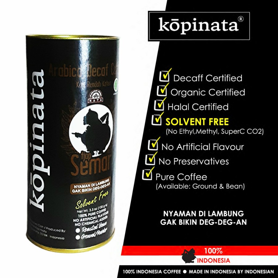 kopi arabika semar decaf rendah kafein - BIJI, CAN