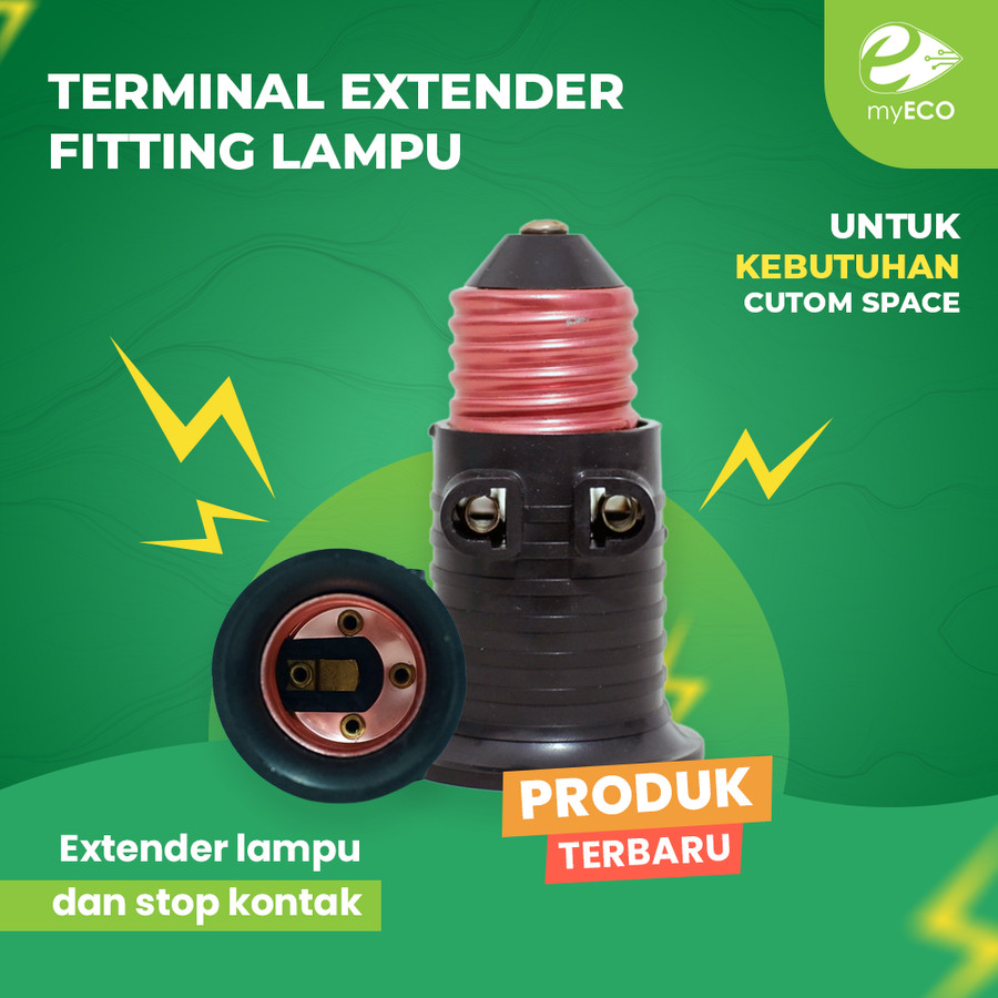 Fitting Terminal Extender Lampu Kombinasi 2 Stopkontak Colokan E27 Bohlam Kuningan ORI